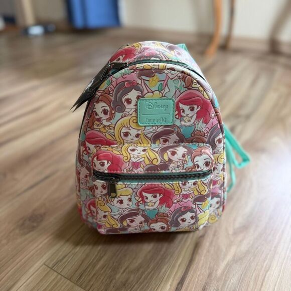 NWT Loungefly Womens Multicolor Disney Chibi Princess Mini Backpack Bag
